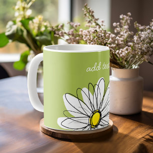 Taza De Café Ilustracion Daisy Floral de moda - cal y amarillo