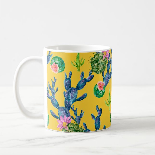 Taza De Café Ilustracion de acuarela con cactus y (Izquierda)