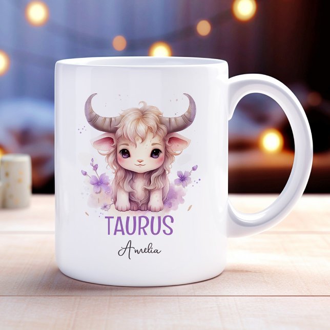 Taza De Café Ilustracion de acuarela cúpula del nombre zodiaco  (Cute Watercolor Illustration of Taurus Zodiac Name Coffee Mug)