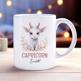 Taza De Café Ilustracion de acuarela Cuta Capricornio Nombre Zo