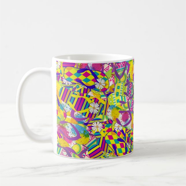 Taza De Café Ilustracion de acuarela, patrón Flip Flop (Izquierda)
