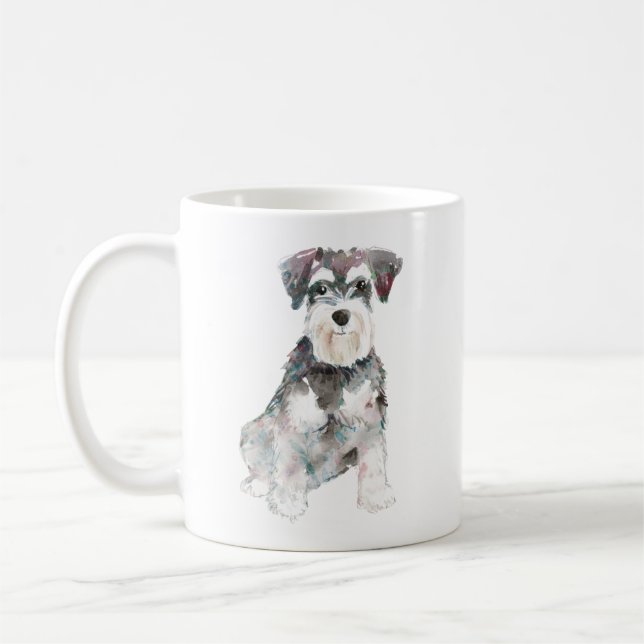 Taza De Café Ilustracion de acuarelas de perro Schnauzer en min (Izquierda)