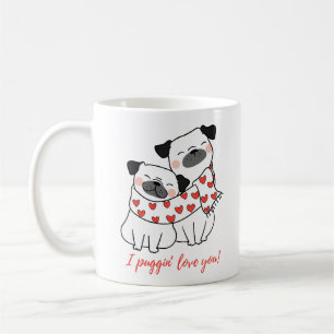 Taza De Café Ilustración de adorable pareja de pug con corazone