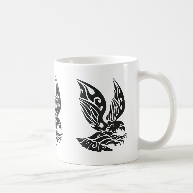 Taza De Café Ilustracion de águila tribal negra (Derecha)