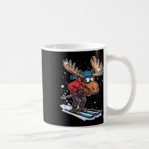 Taza De Café Ilustración de alce de dibujos animados esquiando 