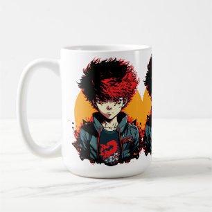 Taza De Café Ilustración de Anime Chico: Cabello Rojo y Negro