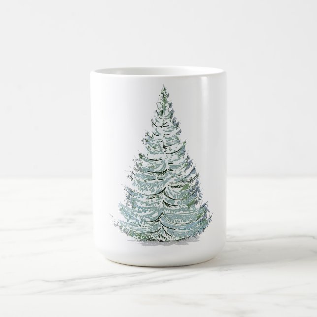 Taza De Café Ilustracion de árbol de mojigato cubierto de nieve (Centro)
