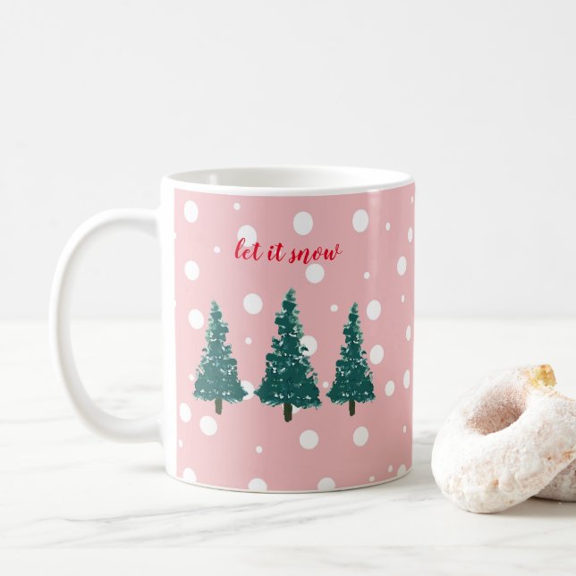 Taza De Café Ilustracion de árbol de navidad que nieve café taz (Con donut)