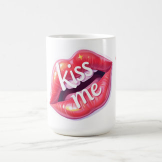 Taza De Café Ilustración de Arte de Labios Rojos Brillantes Bés