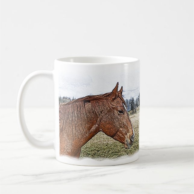 Taza De Café Ilustracion de arte equino con retrato de caballo  (Izquierda)
