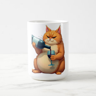 Taza De Café Ilustración de Arte Moderno de Gato Borracho de Lu