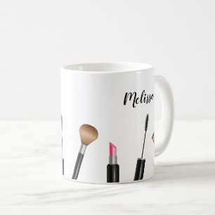 Taza De Café Ilustración de Artículos de Maquillaje y Nombre Pe