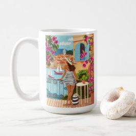 Taza De Café Ilustración de balcón mediterráneo Café