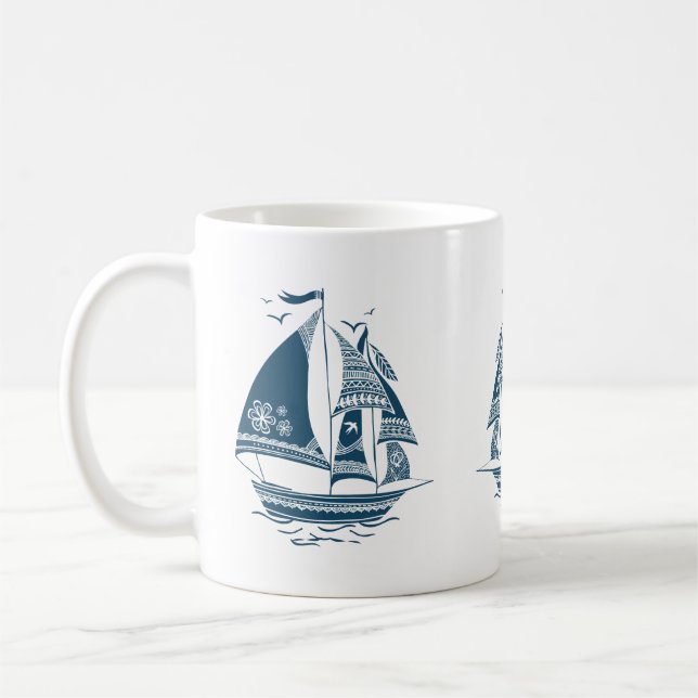 Taza De Café Ilustracion de Barco Tribal Náutico (Izquierda)
