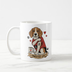 Taza De Café Ilustración de Beagle con Tatuaje I Heart Mamá
