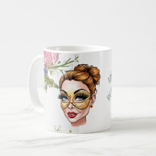 Taza De Café Ilustración de belleza de mascarada floral