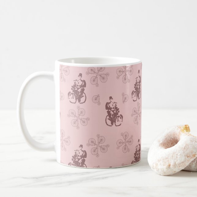 Taza De Café Ilustracion de bicicleta de época Café Mug (Con donut)