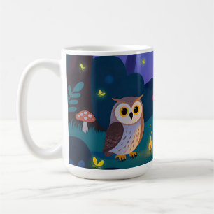 Taza De Café Ilustración de Búhos del Bosque Nocturno
