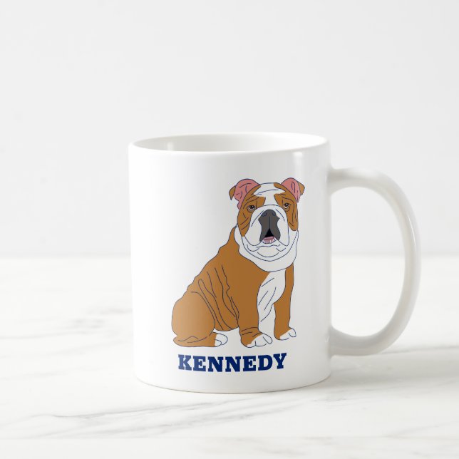 Taza De Café Ilustracion de Bulldog inglés personalizado (Derecha)