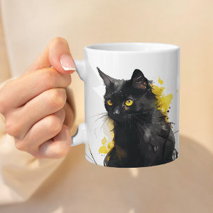 Taza De Café Ilustracion de cabeza de gato de color acuático ar