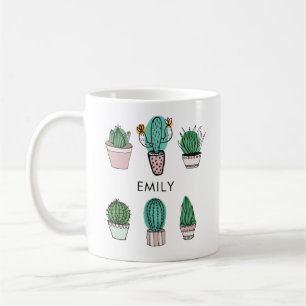 Taza De Café Ilustración de cactus suculentos con nombre person