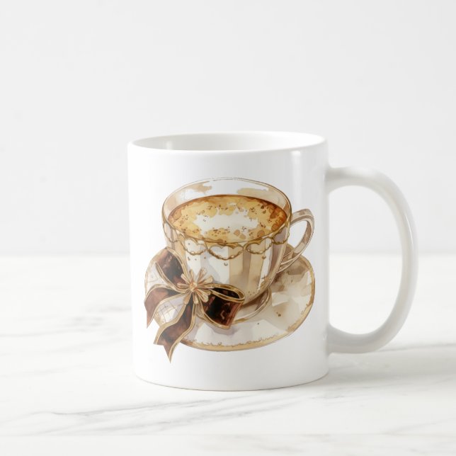 Taza De Café Ilustracion de café caliente de coqueta marrón (Derecha)