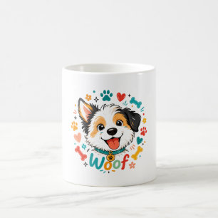 Taza De Café Ilustración de cara de cachorro linda Woof