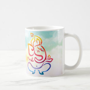 Taza De Café Ilustracion de color de la acuarela Ganesha y de