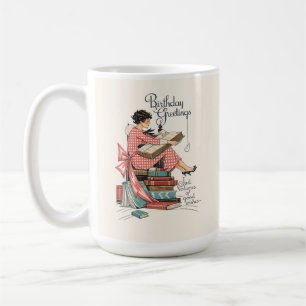 Taza De Café Ilustración de cumpleaños para amantes de libros a