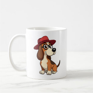 Taza De Café Ilustración de dibujo animado de Basset Hound vint