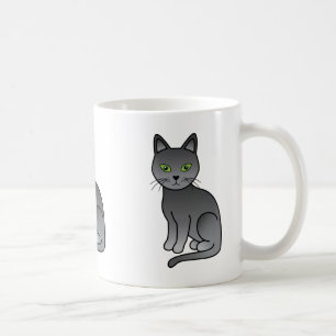 Taza De Café Ilustración de dibujos animados de gatos azules ru