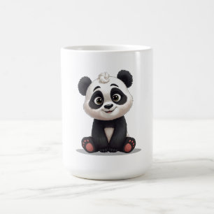 Taza De Café Ilustración de dibujos animados de oso panda senta