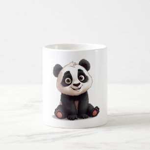 Taza De Café Ilustración de dibujos animados de oso panda senta