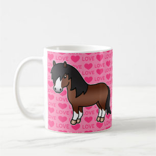 Taza De Café Ilustración de dibujos animados de pony Shetland m