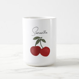 Taza De Café Ilustración de Dos Cerezas Rojas | Arte de Frutas