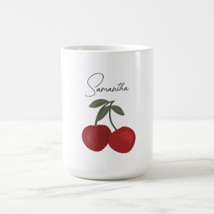 Taza De Café Ilustración de Dos Cerezas Rojas   Arte de Frutas 