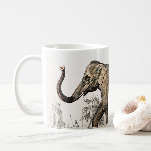 Taza De Café Ilustracion de elefantes asiáticos de la época de  (Con donut)
