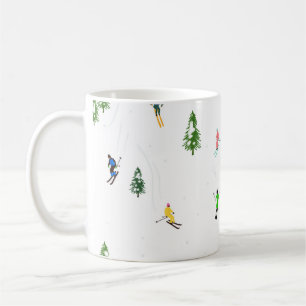 Taza De Café Ilustracion de esquí alpino retro colorido
