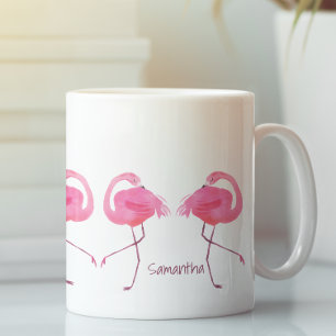 Taza De Café Ilustración de flamencos rosas con acuarelas