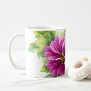 Taza De Café Ilustración de flor acuarela púrpura