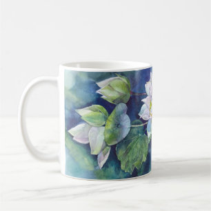 Taza De Café Ilustración de flores de acuarela flor de loto bla