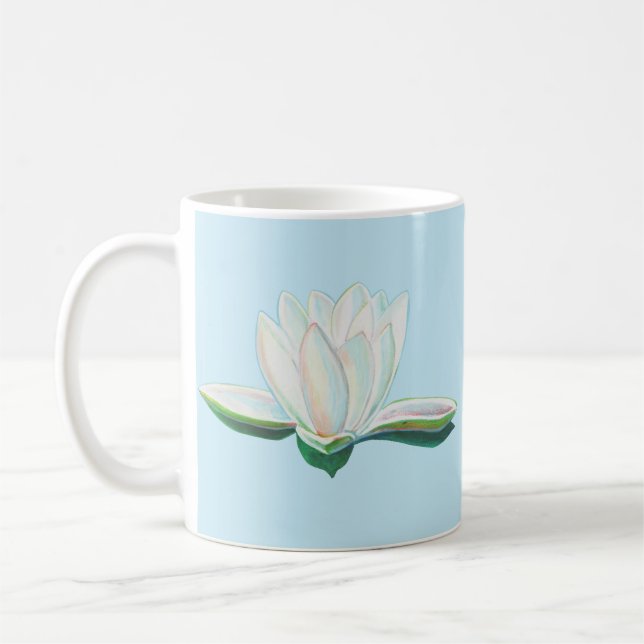 Taza De Café Ilustracion de flores de Lotus blanco (Izquierda)