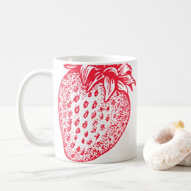 Taza De Café Ilustracion de fresa roja (Con donut)