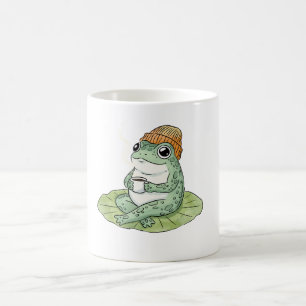 Taza De Café Ilustración de Frog Cottagecore bebiendo café