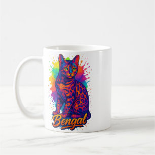 Taza De Café Ilustracion de gato bengalí de arte pop colorido