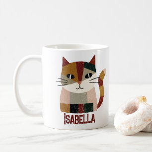 Taza De Café Ilustracion de gato colorido Nombre personalizado