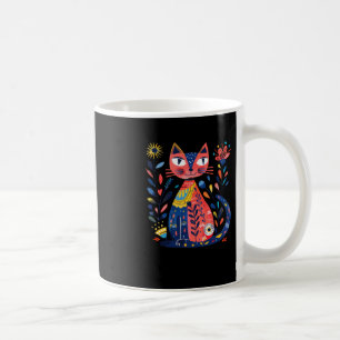 Taza De Café Ilustracion De Gato De Arte Popular Colorido Con Á