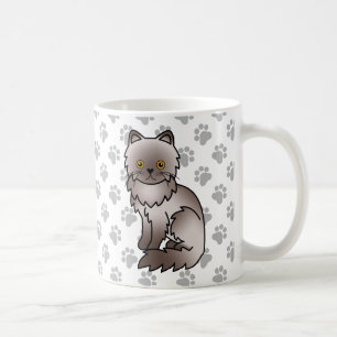 Taza De Café Ilustración de gato de dibujos animados lila persa
