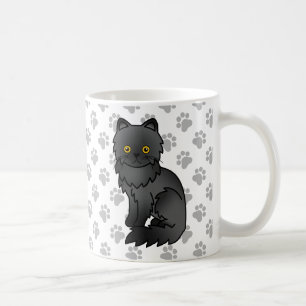 Taza De Café Ilustración de gato de dibujos animados persa negr