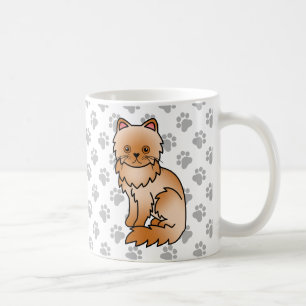 Taza De Café Ilustración de gato de dibujos animados persa rojo